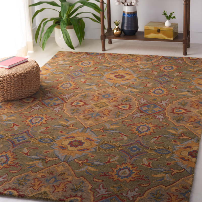 Aujah Hand Tufted Wool Floral Rug, Rectangle 4' x 6'