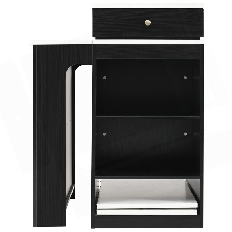 59.5" Kitchen Island With Extendable Dining Table, Kitchen Storage Table With Double-Sided Storage, Kitchen Island With 2 Drawers, Power Outlet, Side Open Shelves, For Kitchen, Dining Room
