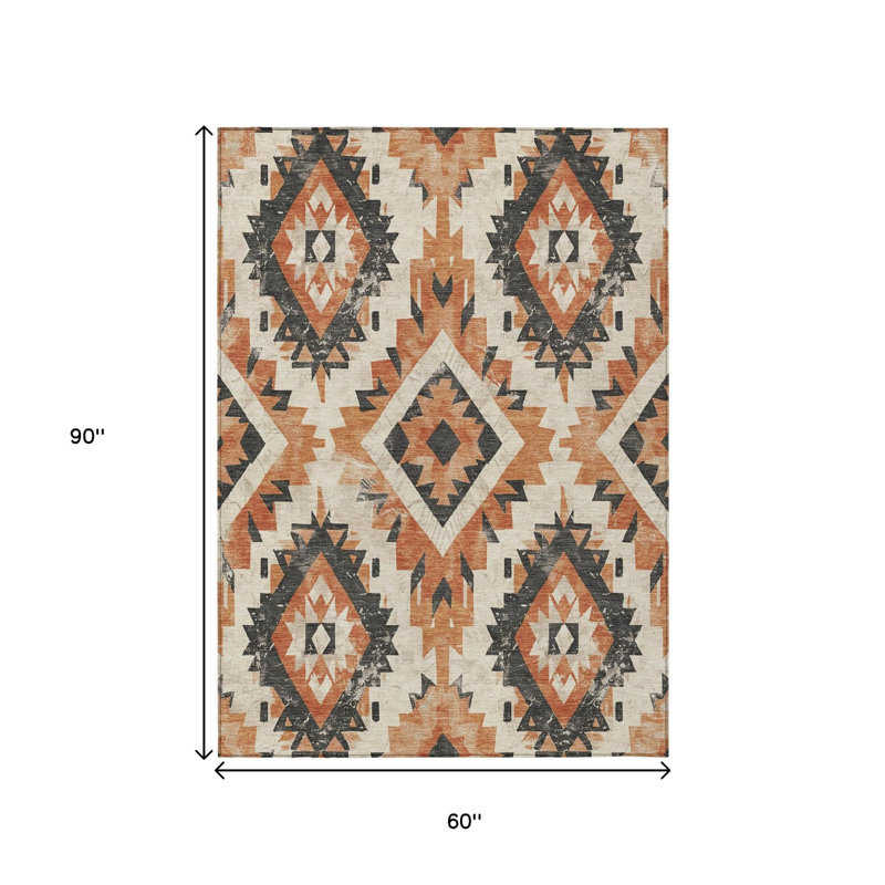Tapis intérieur/extérieur lavable, 152 x 244 cm, motif aztèque terre cuite et gris, 152 x 244 cm