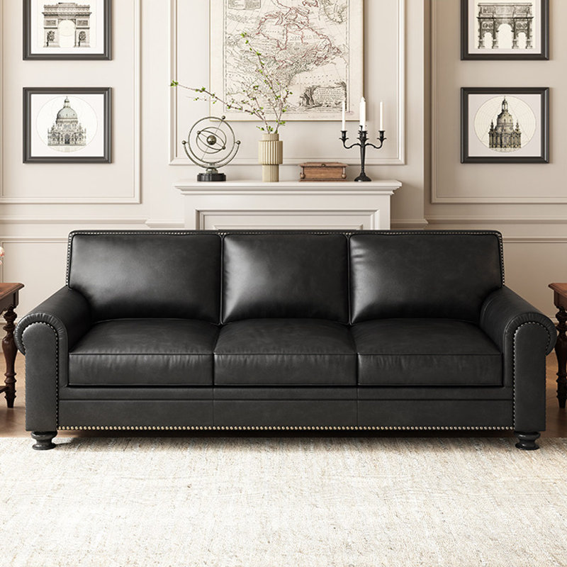 Causeuse-coussin standard en cuir véritable noir