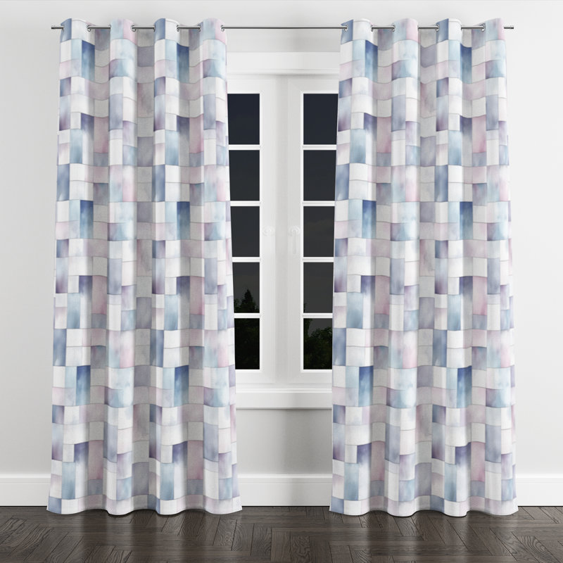 Geometric Shapes Curtain panels - Blue Soft Modular Grommet Curtain - 1 Panel, 52" W x 108" L, Silver Grommets