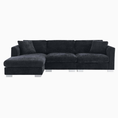 Four-Seat L-Shaped Luxury Chenille Cloud Sectional Sofa with Free Decor Pillows and Oversized Chaise for Living Room, Apartment & Office