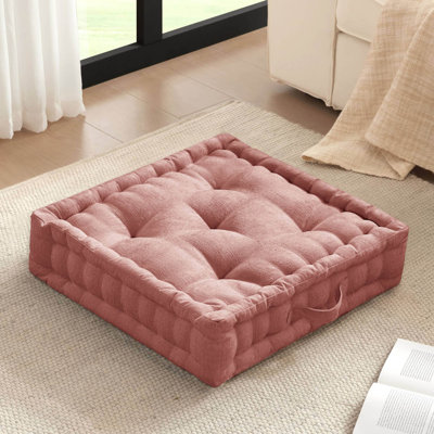 24'' x 24'' Poly Chenille Tufted Floor Pillow Cushion, Dusty Peach