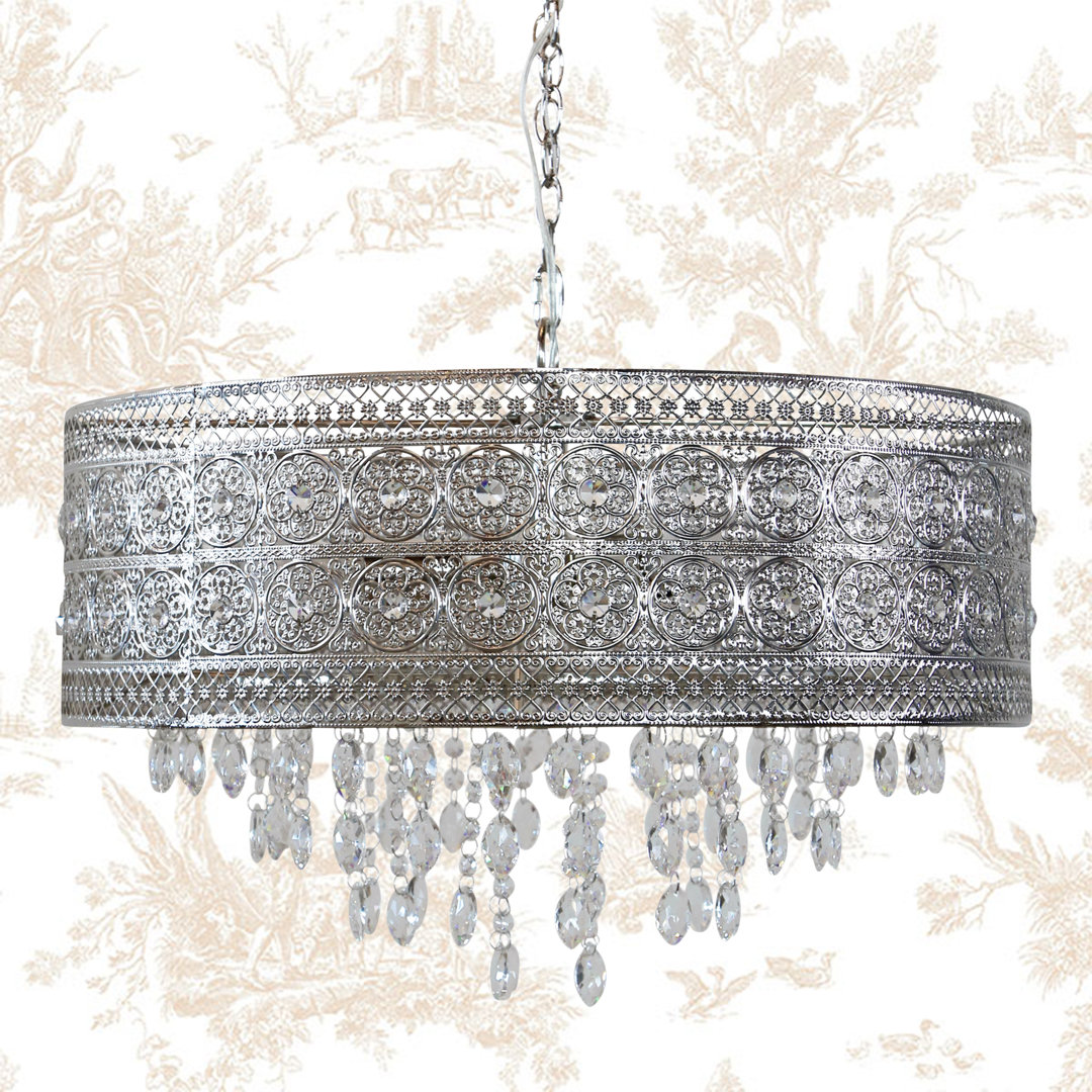 23.6"W Aileen 3 - Light Silver Drum Chandelier with Crystal Accents Kelly Clarkson Home