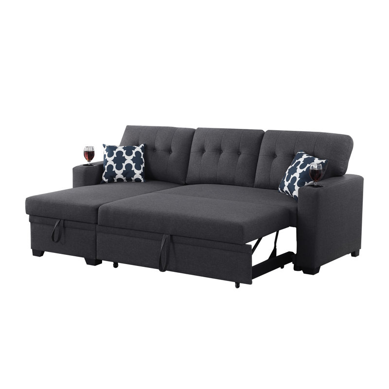 Upholstered L-Shaped Sectional Reversible, Black Polyester Blend