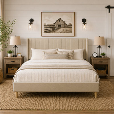 Eriksay Low Profile Upholstered Platform Bed with Wingback Headboard