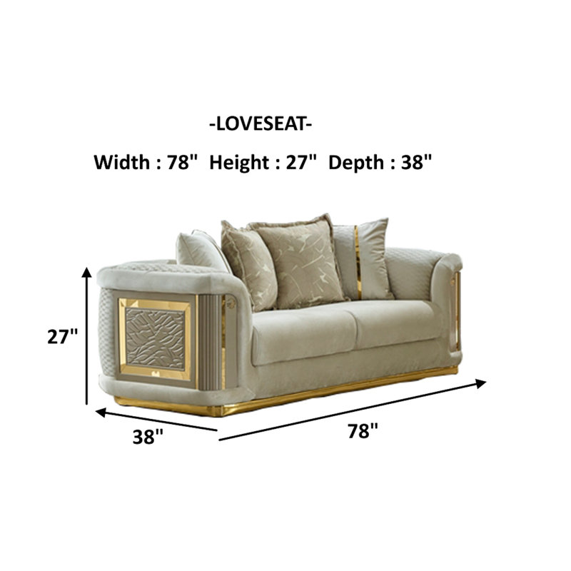 Eude 4 Piece Velvet Standard and Stationary Living Room Set, Cream Velvet
