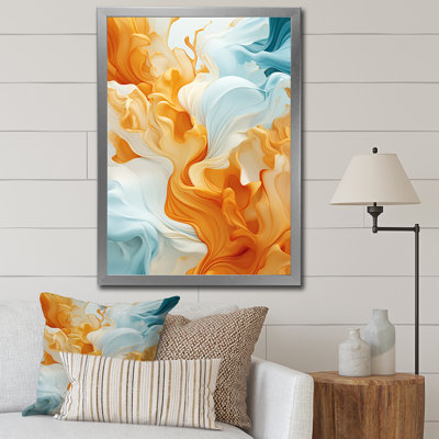 Encre liquide orange vif et turquoise, art abstrait - formes abstraites