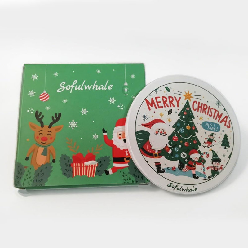 Ensemble de 2 sous-verres en céramique de Noël avec motif festif, boîte-cadeau verte, convient aux types de tasses