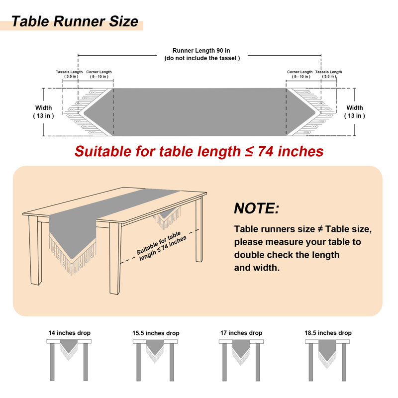 Chemin de table en tissu damassé épais en chenille et haute densité, 90 po x 13 po