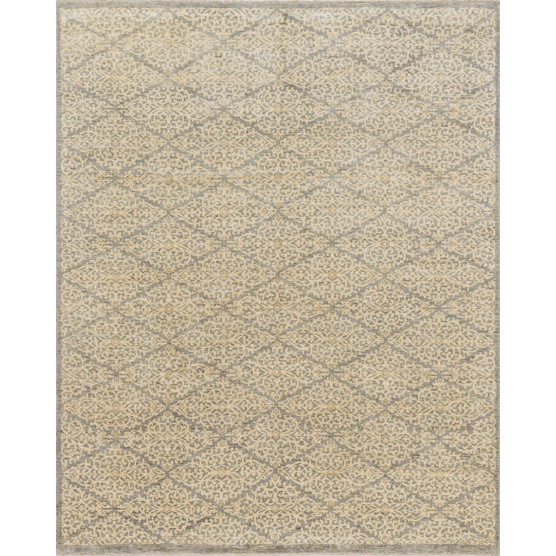 Claussen Hand Knotted Wool Damask Indoor Rug, Rectangle 4' x 6'