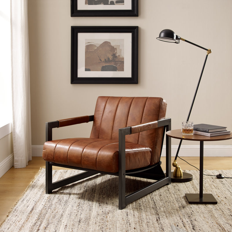 Paynesville 26.75'' W Leather Accent Lounge Chair, Distressed Cognac Genuine Leather