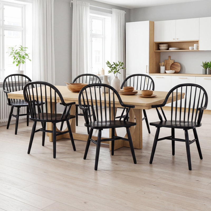 Hughes Windsor-Back Solid Wood Dining Chair, 6