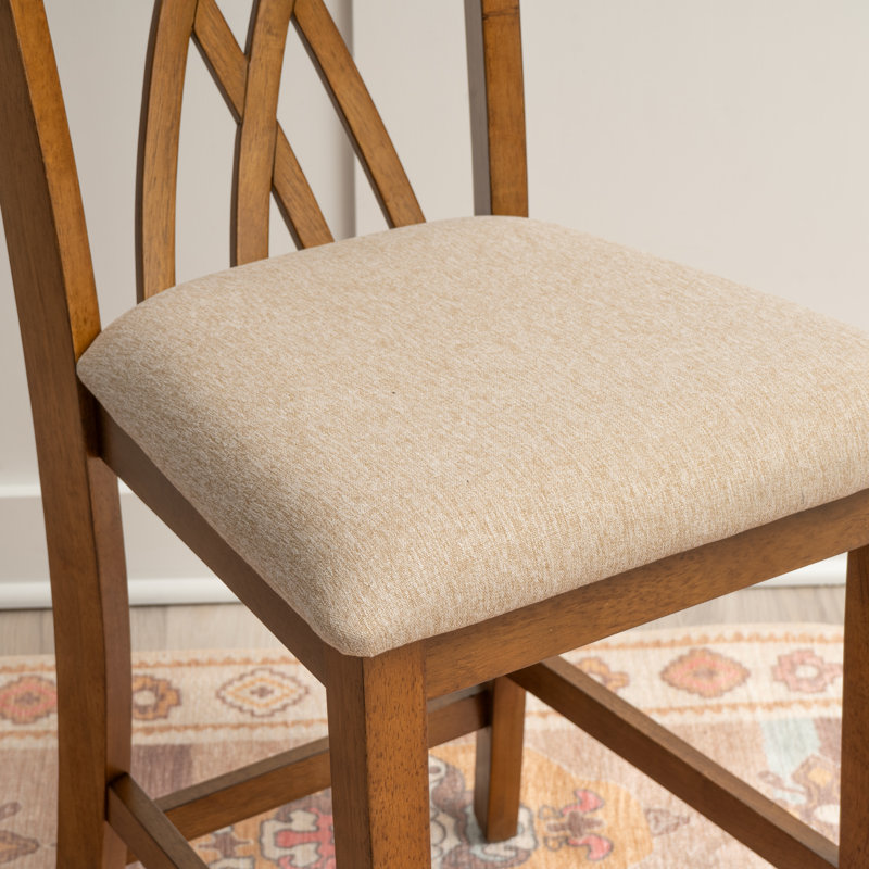 Asherton Upholstered Counter Stools, Beige Polyester/Brown Frame