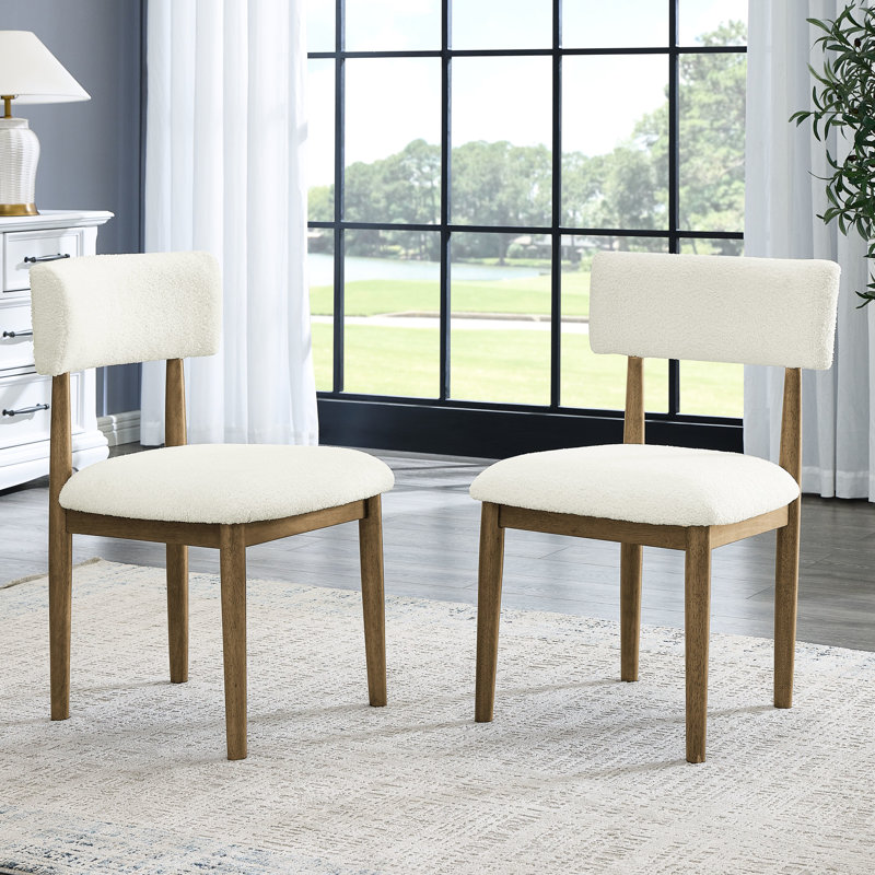 De 2 chaises d'appoint de salle à manger en chêne noyer avec tissu beige, dossier ouvert, hauteur de siège de 19 po, largeur de 20 po, profondeur, dossier de 22 po, produit de 33 po, poids de 29 lb, paquet de 36