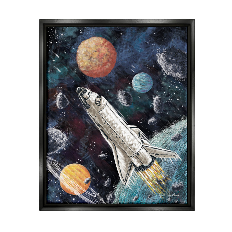 Vaisseau spatial dans l'espace par Nidhi Wadhwa, Cadre flottant noir de jais, H 31 po x l 25 po x P 1,7 po