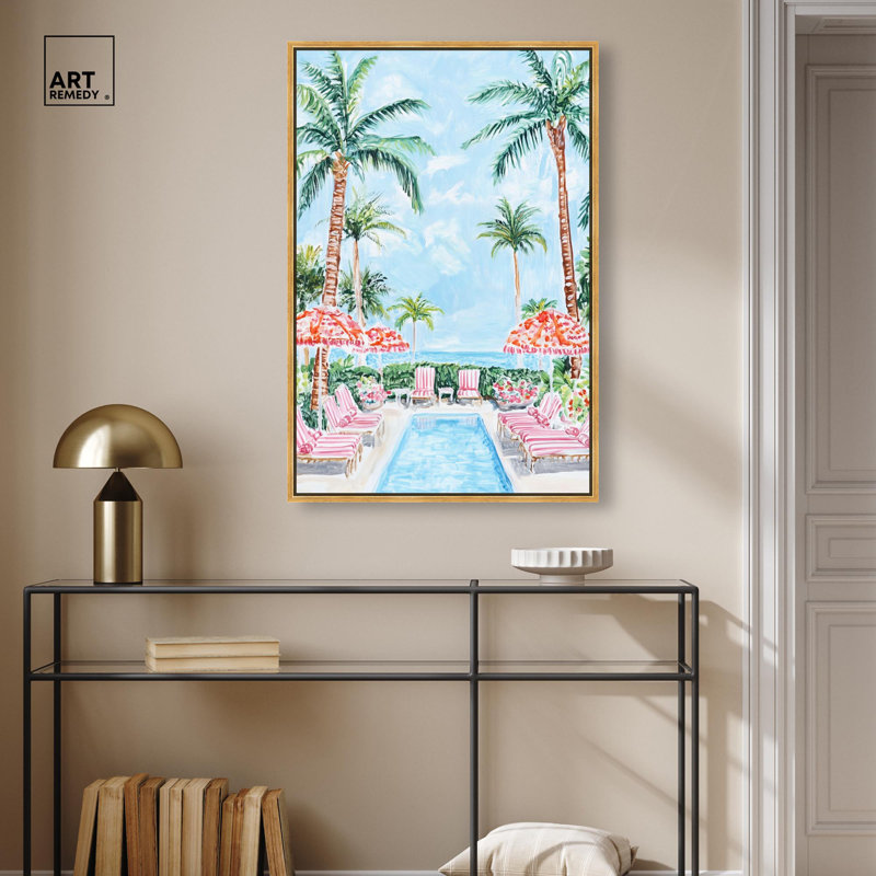«Palm Tree Haven», reproduction d'art sur toile par Art Remedy, H 31 po x l 21 po, Cadre doré
