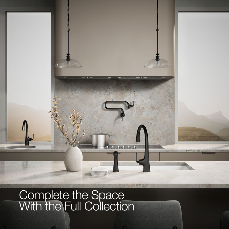 Graze Kitchen Sink Swing Spout Faucet With Sidespray, Matte Black