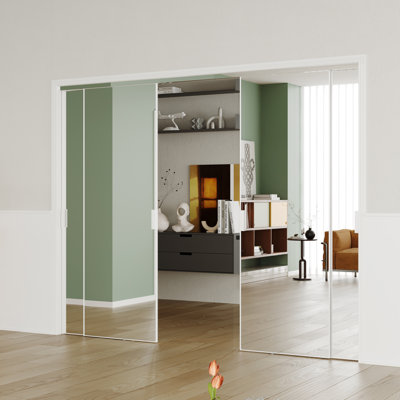 Sliding Door - Modern Aluminum Sliding Closet Door With Full-Length Mirror Handle And Hardware Kit