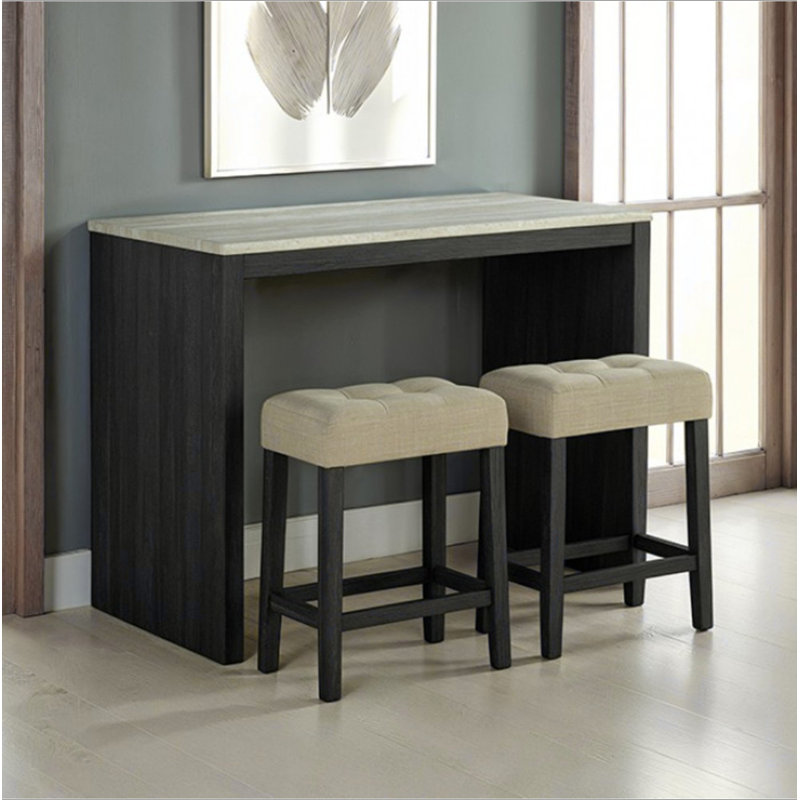 Table de salle à manger bicolore à deux tons avec 2 tabourets et coussins de siège capitonnés, ensemble de table de salle à manger 3 pièces