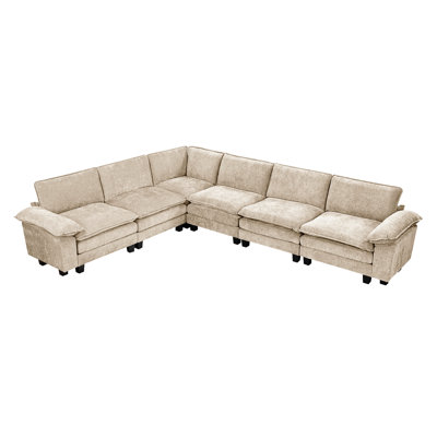 6 Modular For Living Spaces, With Taupe Chenille Upholstery, Plywood Structure, Comfortable Foam, Adjustable , Reversible Cushions, And Removable Covers Room In Chenille, Built Frame, High Arm