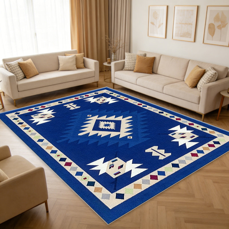 Blue Southwestern carpet-easy to clean, machine-washable, soft and comfortable; suitable for door mats, kitchens, living rooms, bedrooms, corridors, and laundry areas. Easy to clean, durable carpet for home decoration.