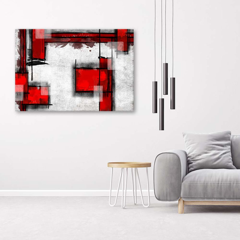 Geometric Abstraction In Red - Wrapped Canvas Print, 40cm H x 60cm W