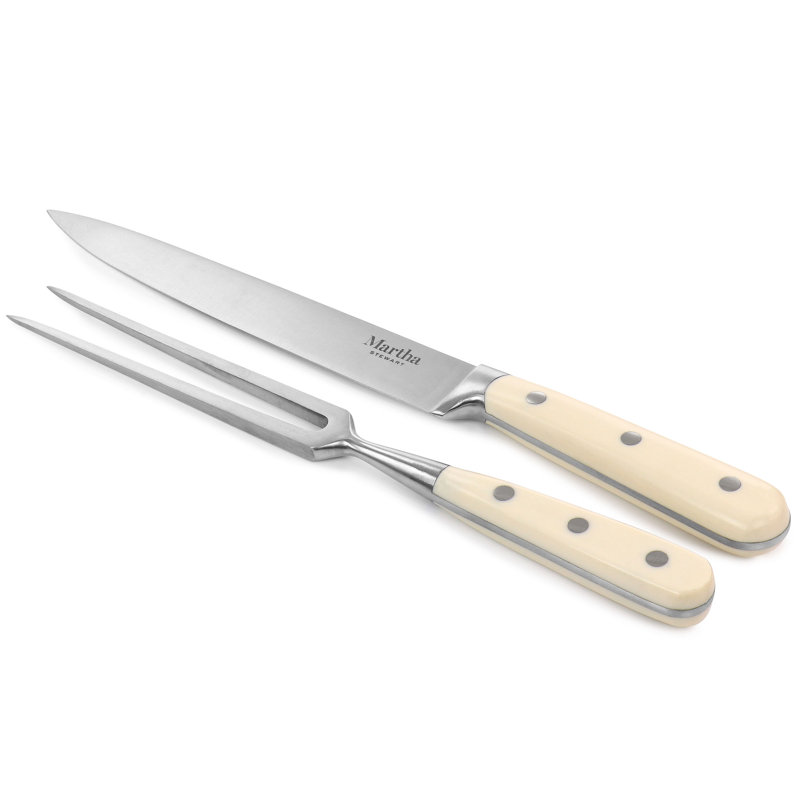 Cream Handle 3-Piece Beechwood Carving Board and Cutlery Set