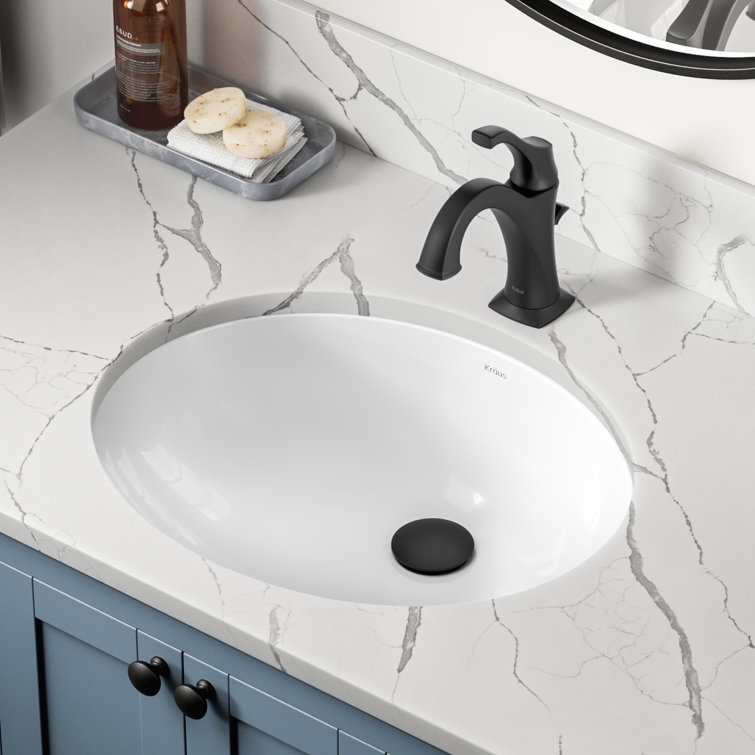 KRAUS Elavo. Oval Porcelain Ceramic Undermount Bathroom Sink In White With Overflow Drain, KCU-272