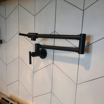 Pot Filler Faucet Matte Black Wall Mount, Commercial Kitchen With Extendable Double-Joint Swing Arms, 1 Hole 2 Handles, Cartridges, 2.2 Gpm Aerator, Drip Function, Easy To Install Mount Faucet,