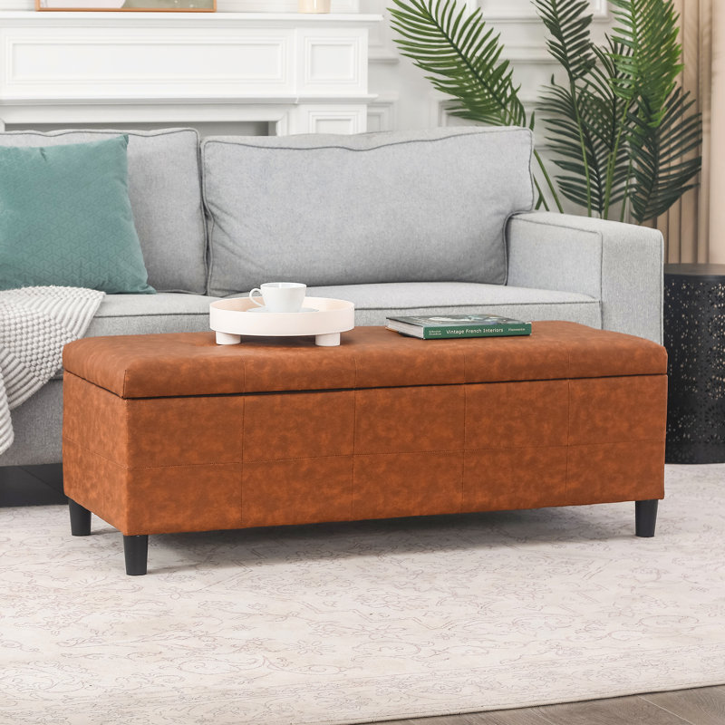 Banc de rangement avec repose-pieds 46 pouces pour chambre, Cognac