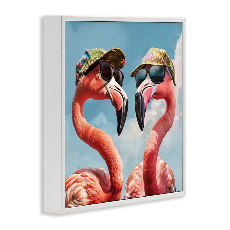 Flamants roses avec chapeaux tropicaux, art giclée par Jim Baldwin, H 17 po x l 17 po