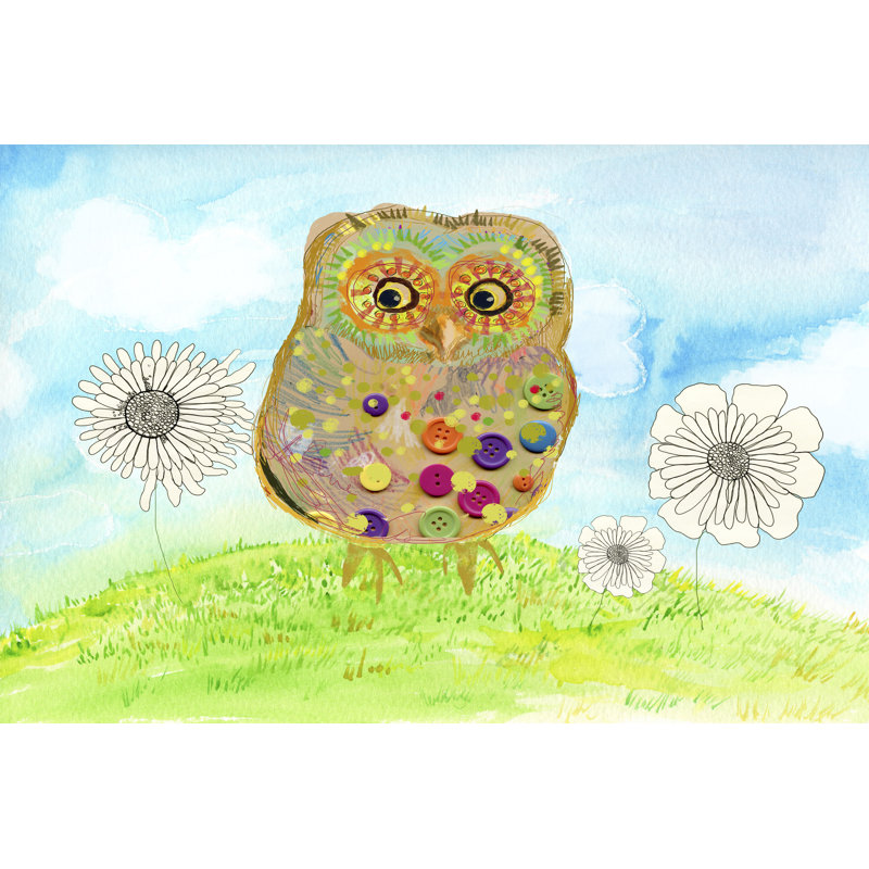 Hibou et fleurs, H 20 po x l 30 po x P 1,25 po