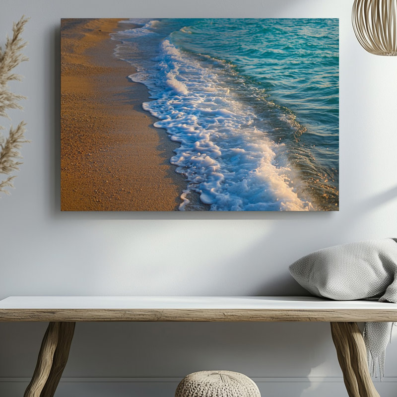 Toile, vue rapprochée d'une scène de plage tranquille au coucher de soleil, H 30 po x l 30 po