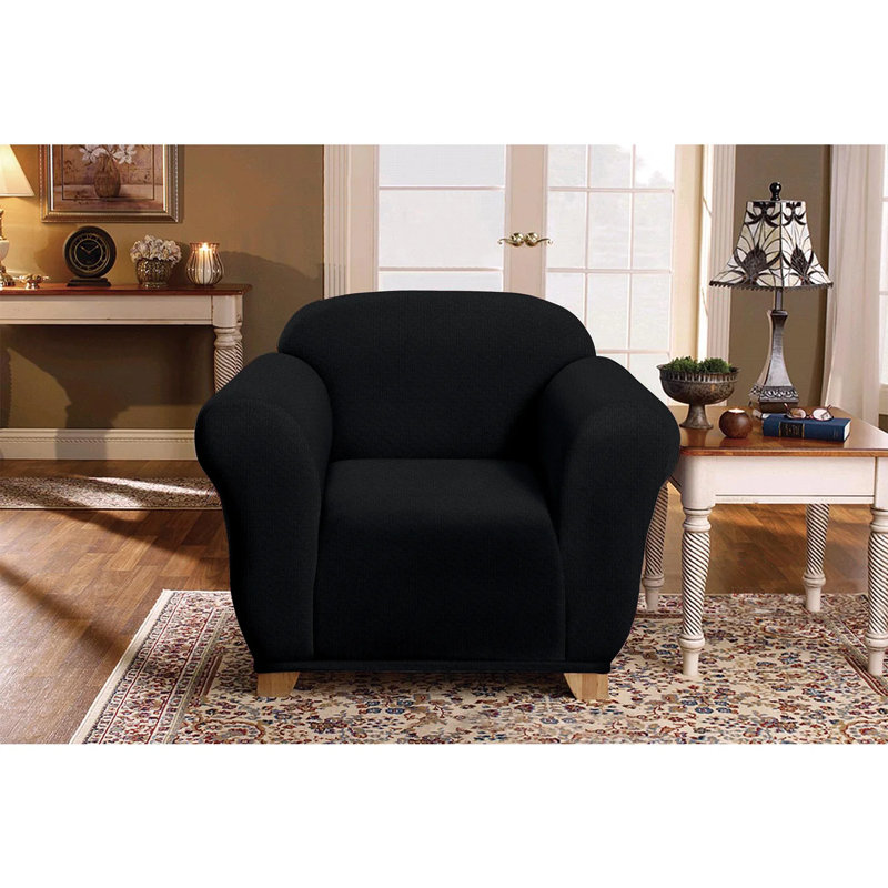 Milan Jacquard Slipcover Box Cushion Armchair Slipcover, Black Polyester Blend