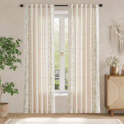 Winslow Linen Curtains For Bedroom 84 Inches Length Embroidered Bordered Floral Curtains For Living Room Farmhouse Decor Light Filtering Window Treatments Sage On Beige Drapes 2 Panels