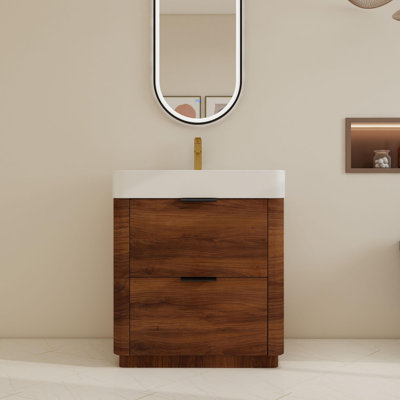 Ensemble de meuble-lavabo simple autoportant 40 po avec lavabo en résine, meuble-lavabo sur pied 40 po avec 2 tiroirs