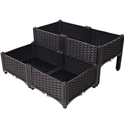 Lit de jardin surélevé 4 pièces avec pieds, jardinière à arrosage automatique pour faire pousser des fleurs, des herbes et des légumes en brun