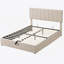 Grand lit plateforme tapissier avec système de rangement hydraulique