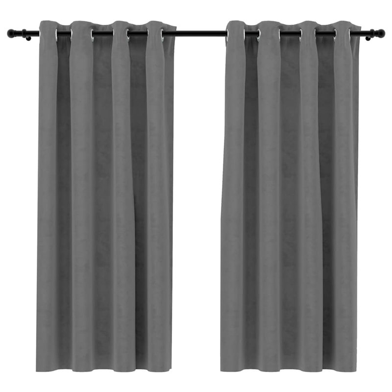 Bertello Velvet Blackout Curtains with Rings, Gray, 54" W x 63" L