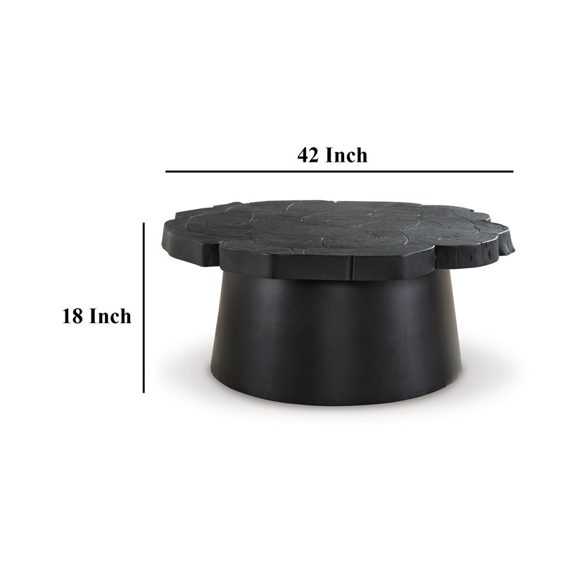 Black Round Acacia Wood and Metal Coffee Table