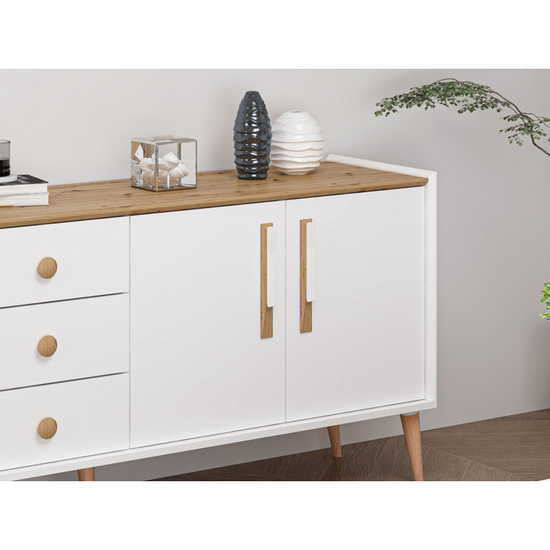 Console moderne scandinave avec 2 miroirs, finition blanche, 70,9 x 31,5 x 17,7 pouces | Panneau de particules 100% mélaminé, plusieurs tablettes, fixation murale | Conception élégante pour les maisons contemporaines