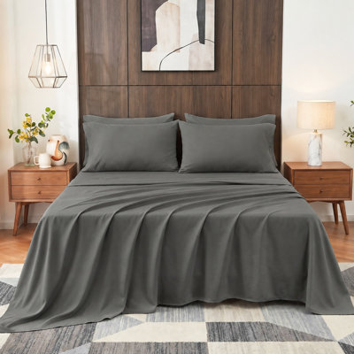 Ensemble de draps 4 pièces en coton, taille standard, respirant et rafraîchissant, d'une douceur digne des plus grands hôtels, gris foncé luxueux avec bonnet profond de 40 cm, infroissables et faciles d'entretien.