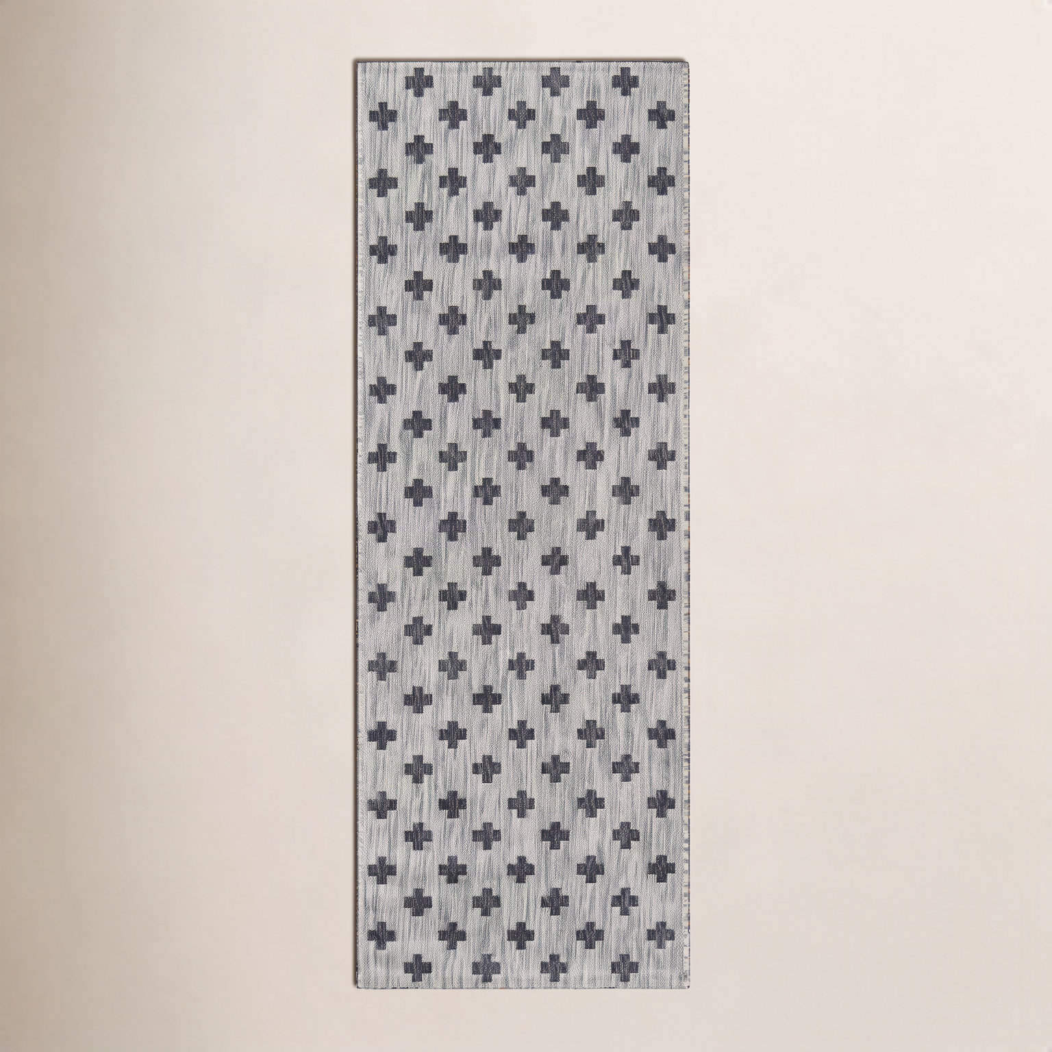 Umbria Striped Geometric Outdoor Rug, Gray/Black, Runner 2' x 10'
