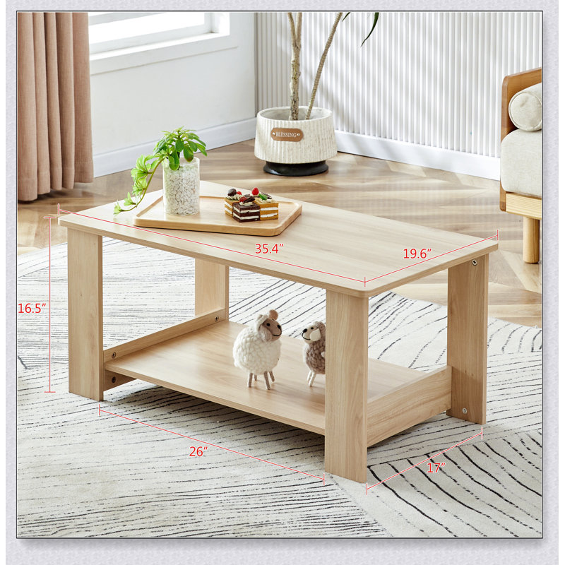 Rectangular Coffee Table with Glass Table Topand Shelf