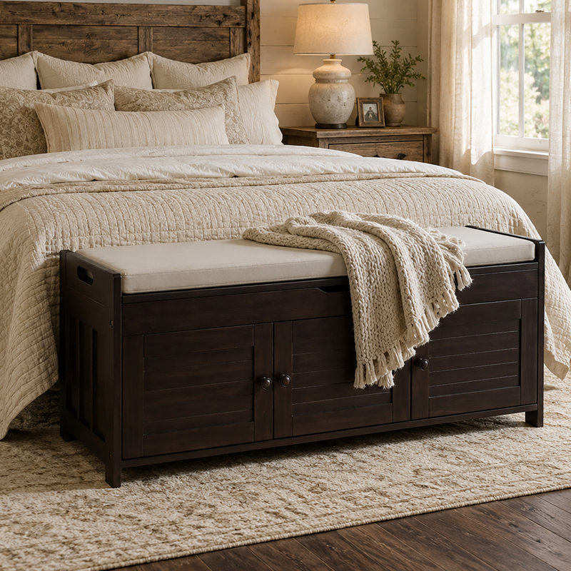 Banc de rangement rembourré avec armoire, Espresso