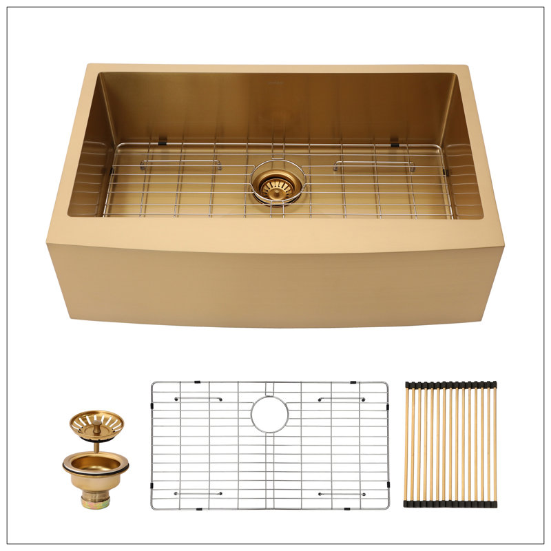 33 Gold Farmhouse Sink - 33 Inch Kitchen Sink Stainless Steel 16 Gauge Apron Front Kitchen Sink