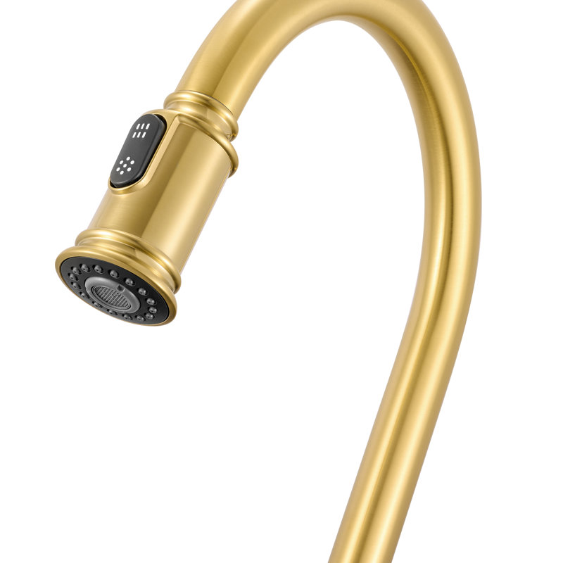 Ruvati Simoni Brushed Gold Kitchen Faucet Single Handle Traditional Farmhouse with Pull Down Spray Hose, Brushed