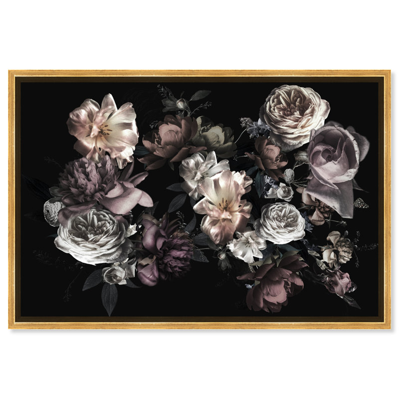 Wedding Blooms Florals - impression d'art graphique, H 36 po x l 54 po x P 1,5 po, Toile encadrée d'or