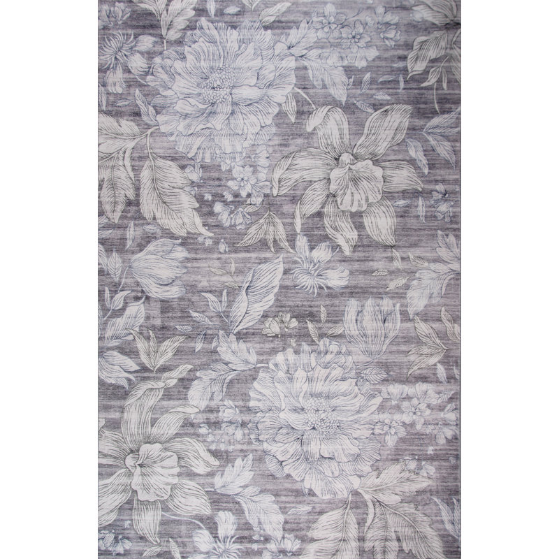 Tapis d'intérieur à motif floral beige / gris 7 pi x 10 pi (6 pi 7 po x 9 pi 6 po) Serena de Branch Branch